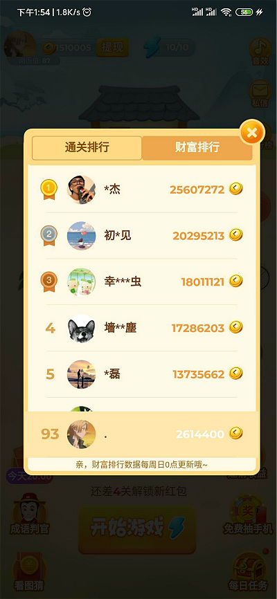 瘋狂猜成語(yǔ)財(cái)富排行